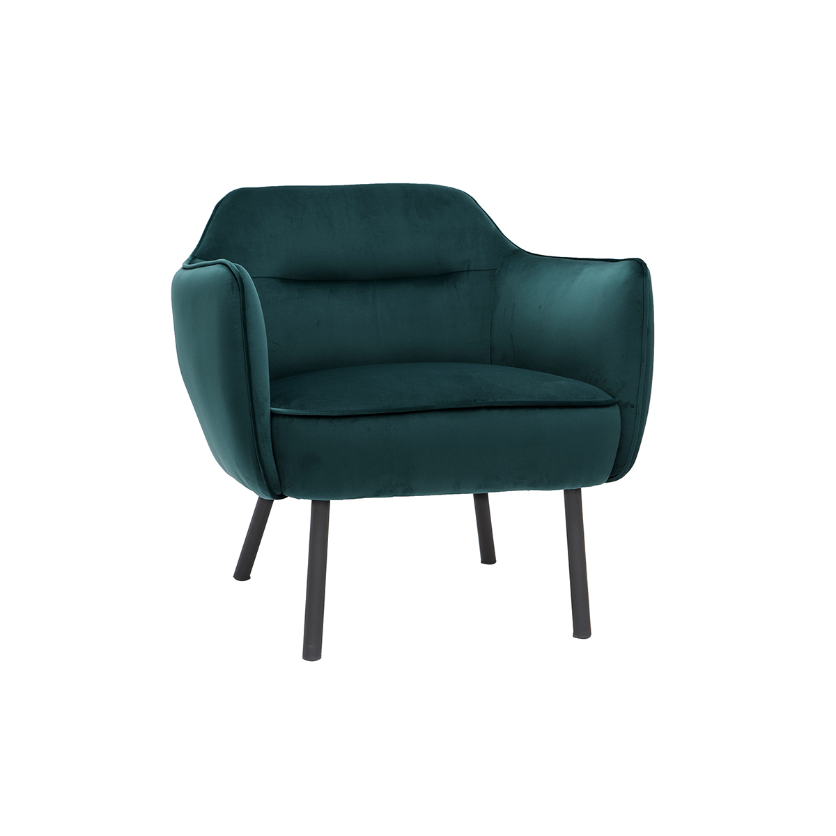 Fauteuil design en tissu velours bleu pétrole et métal noir LAURENS