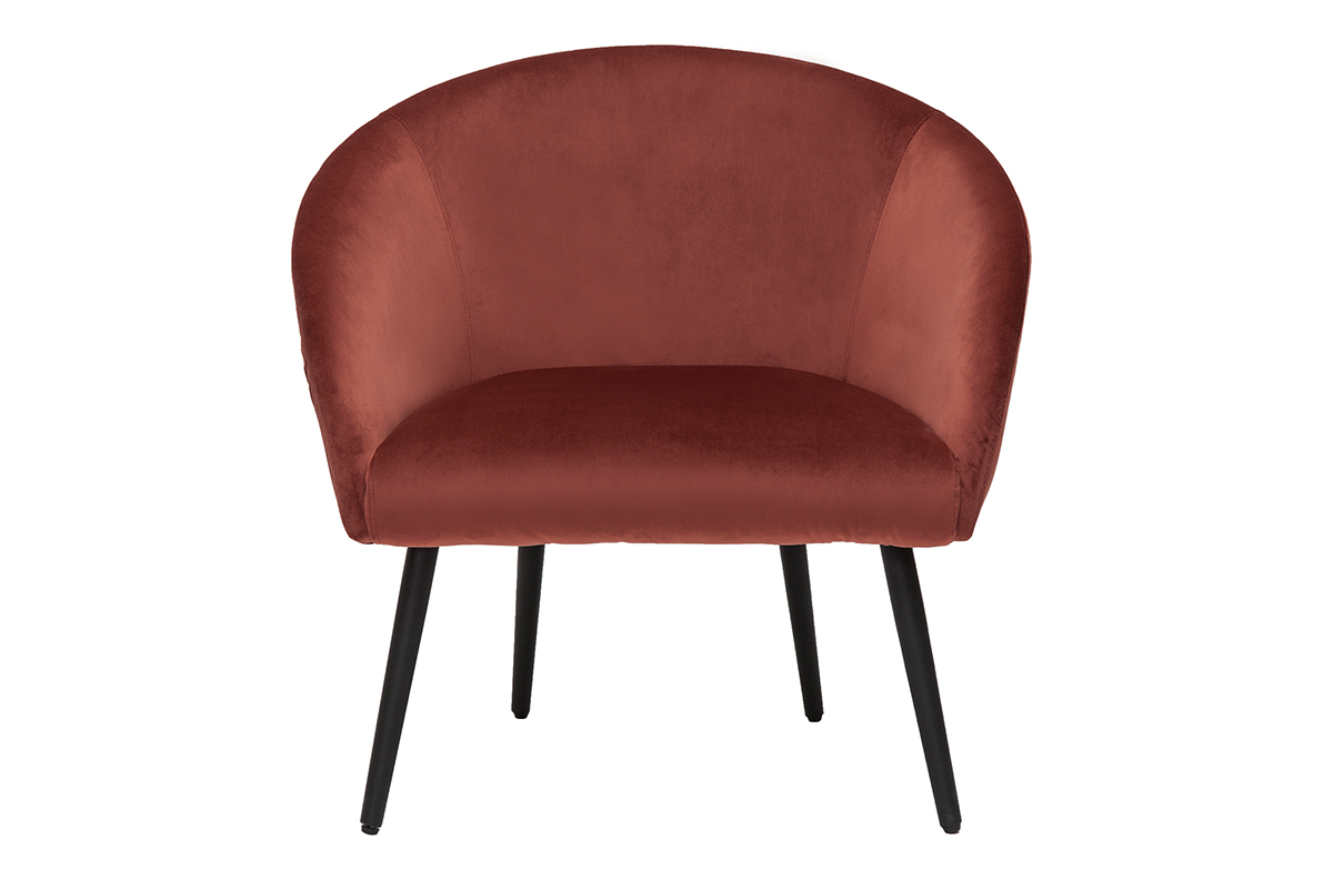 Fauteuil design en tissu velours rouge tomette et mtal noir OLIVIA