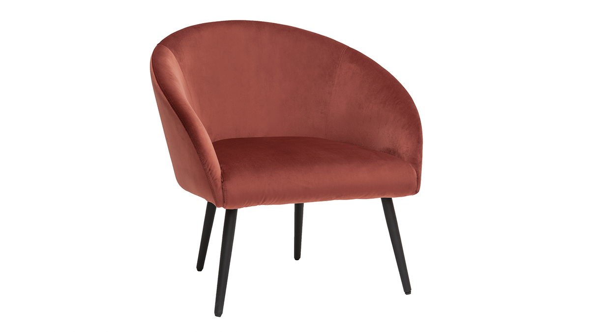 Fauteuil design en tissu velours rouge tomette et mtal noir OLIVIA