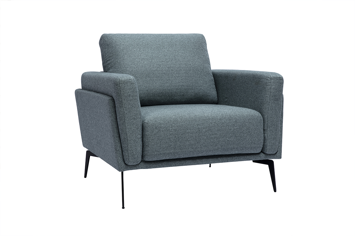 Fauteuil design en tissu vert de gris et mtal noir MOSCO