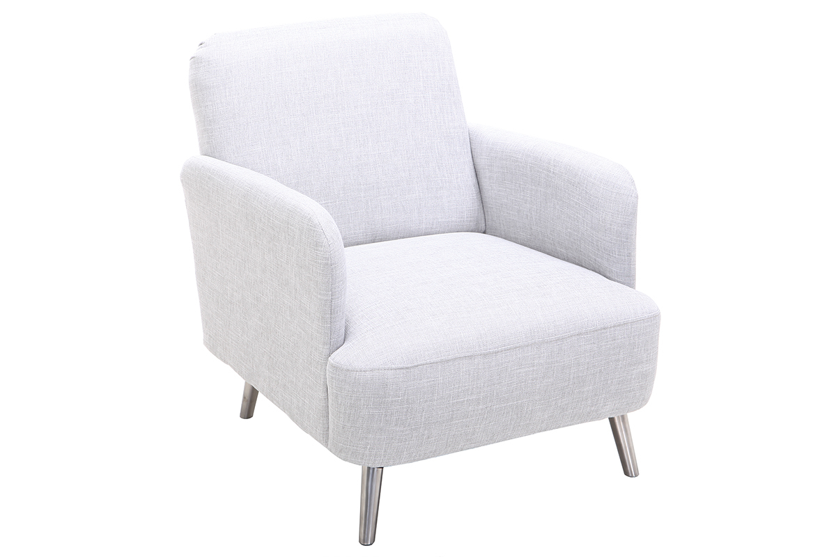 Fauteuil design gris perle et pieds metal BART