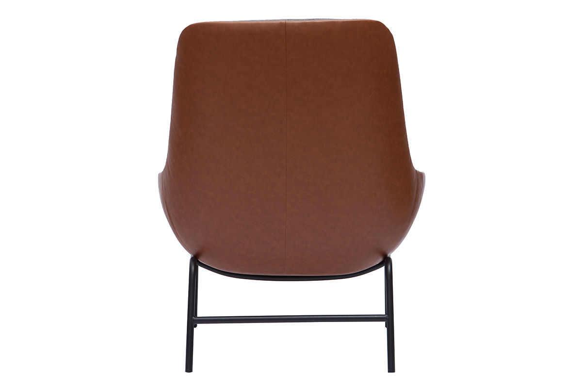 Fauteuil design marron avec tissu effet velours textur gris fonc et mtal noir MARCEAU