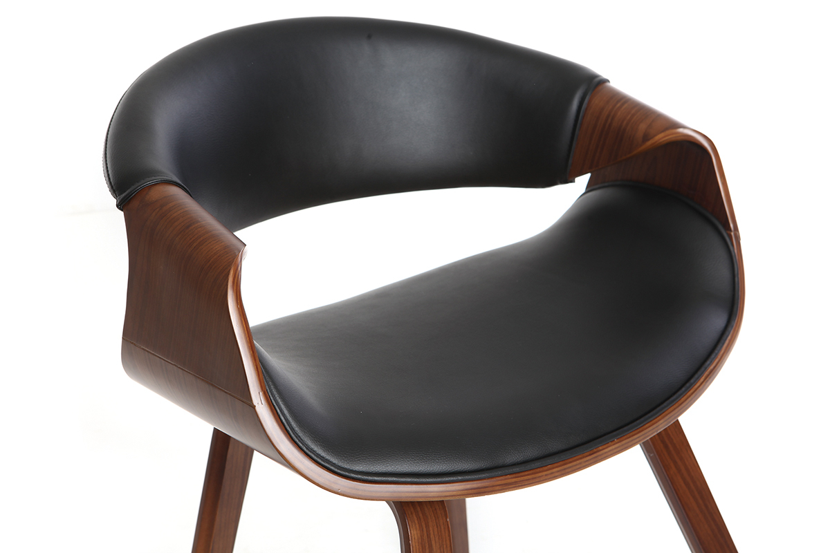 Fauteuil design noir et bois fonc noyer ARAMIS