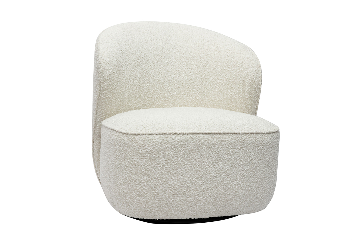 Fauteuil design pivotant en tissu effet laine boucle blanc AMBER