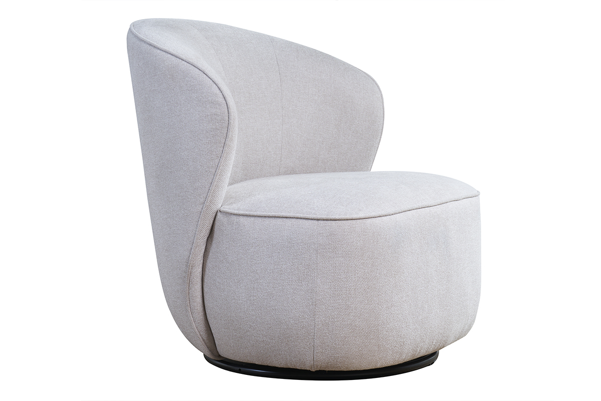 Fauteuil design pivotant en tissu effet velours textur beige AMBER