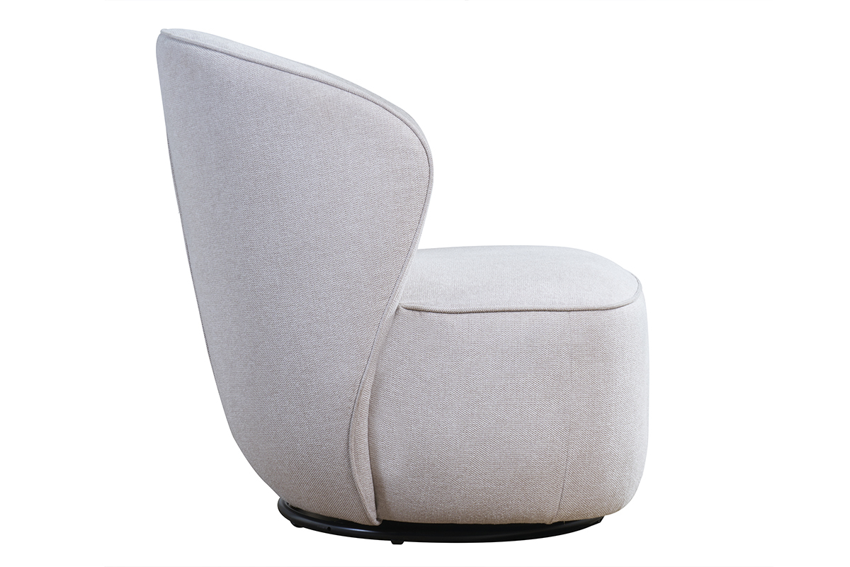 Fauteuil design pivotant en tissu effet velours textur beige AMBER