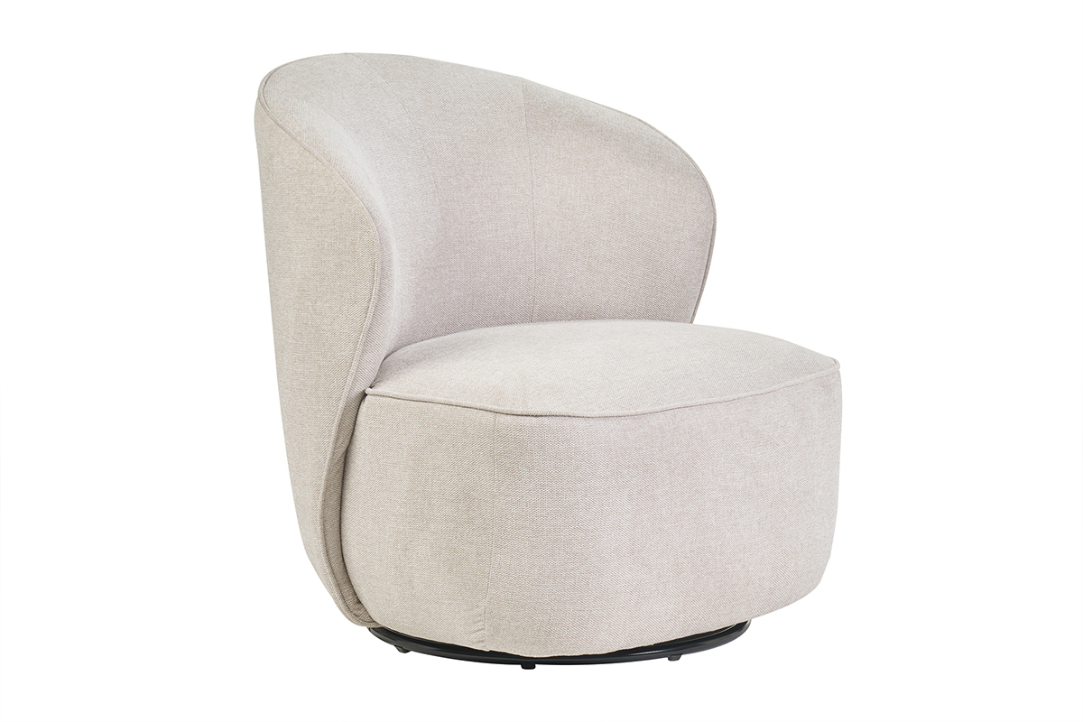 Fauteuil design pivotant en tissu effet velours textur beige AMBER