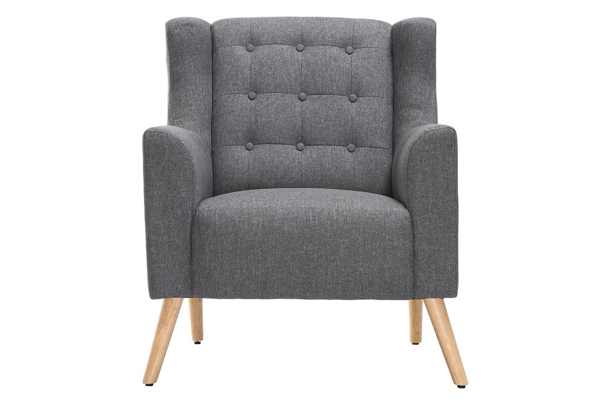 Fauteuil design scandinave gris fonc et bois clair BRIGHTON