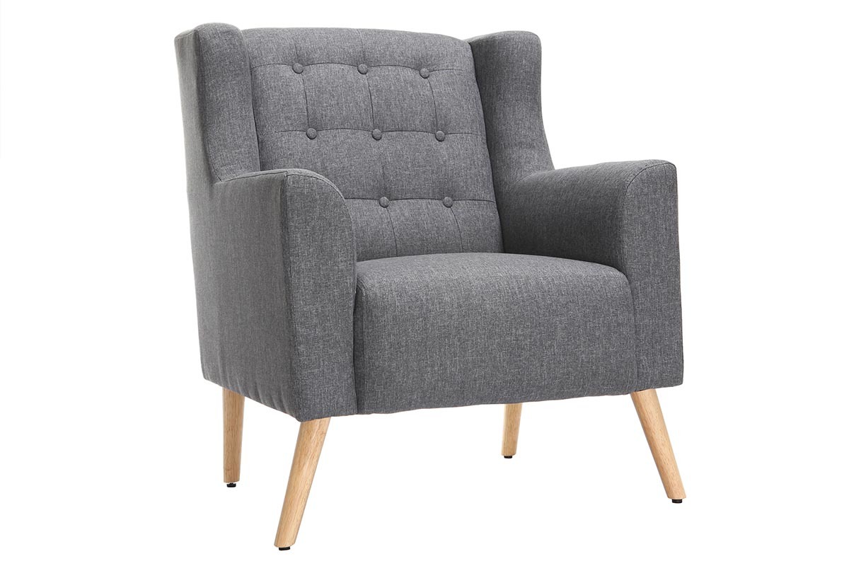 Fauteuil design scandinave gris fonc et bois clair BRIGHTON