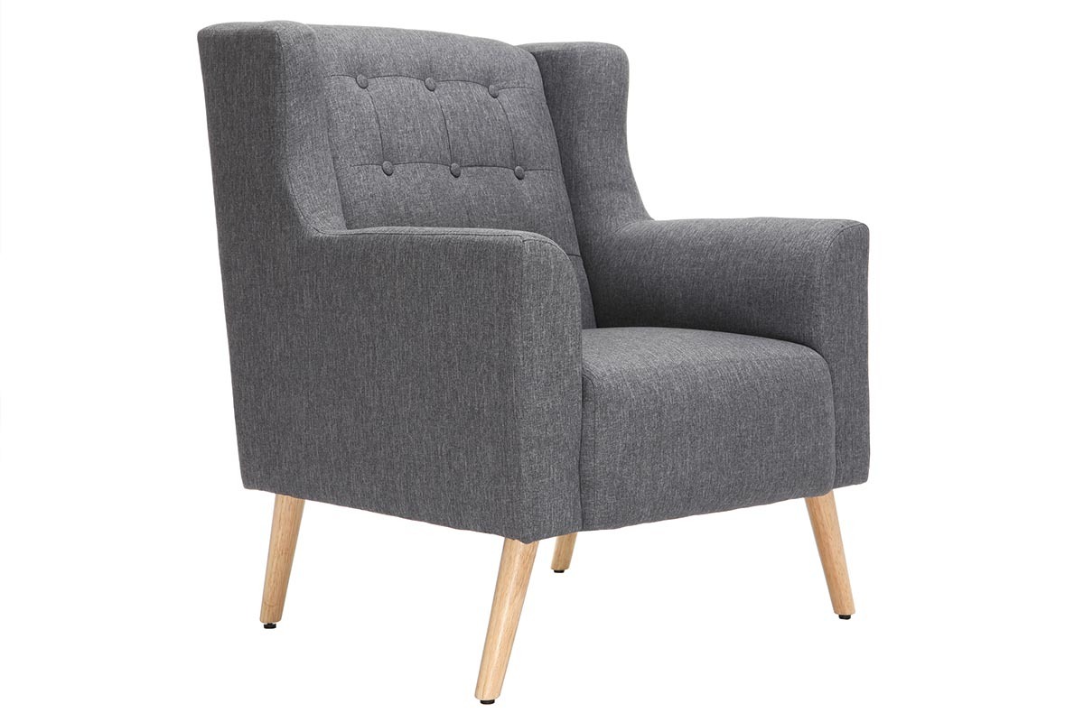 Fauteuil design scandinave gris fonc et bois clair BRIGHTON