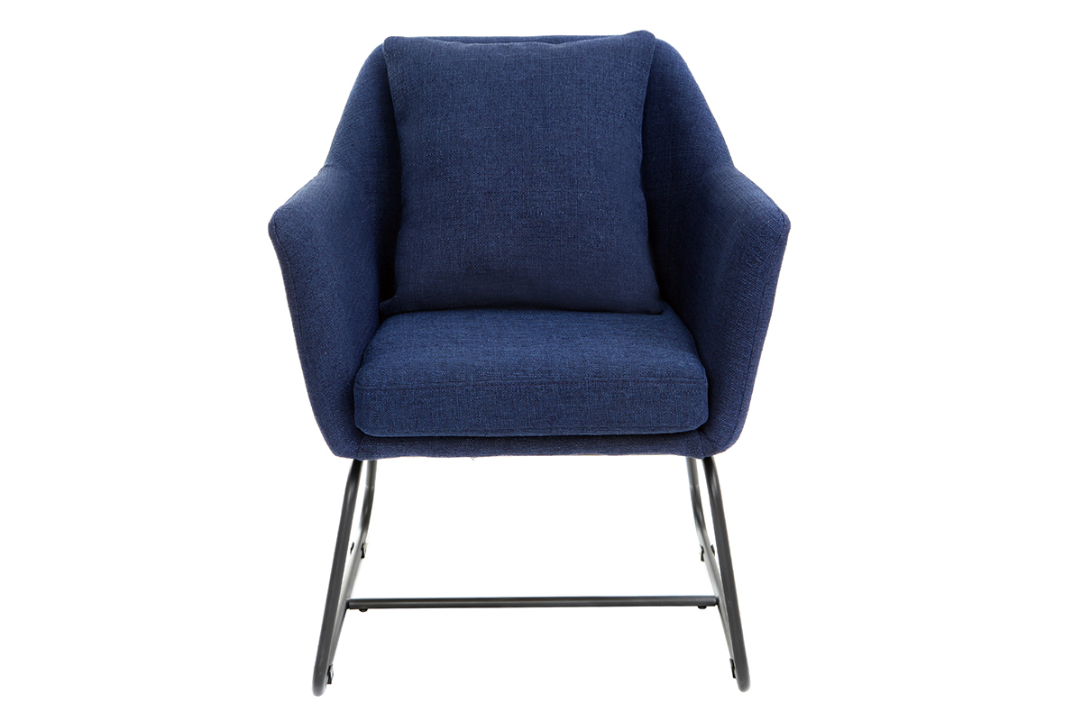 Fauteuil design tissu bleu fonc et structure mtal noir MONROE