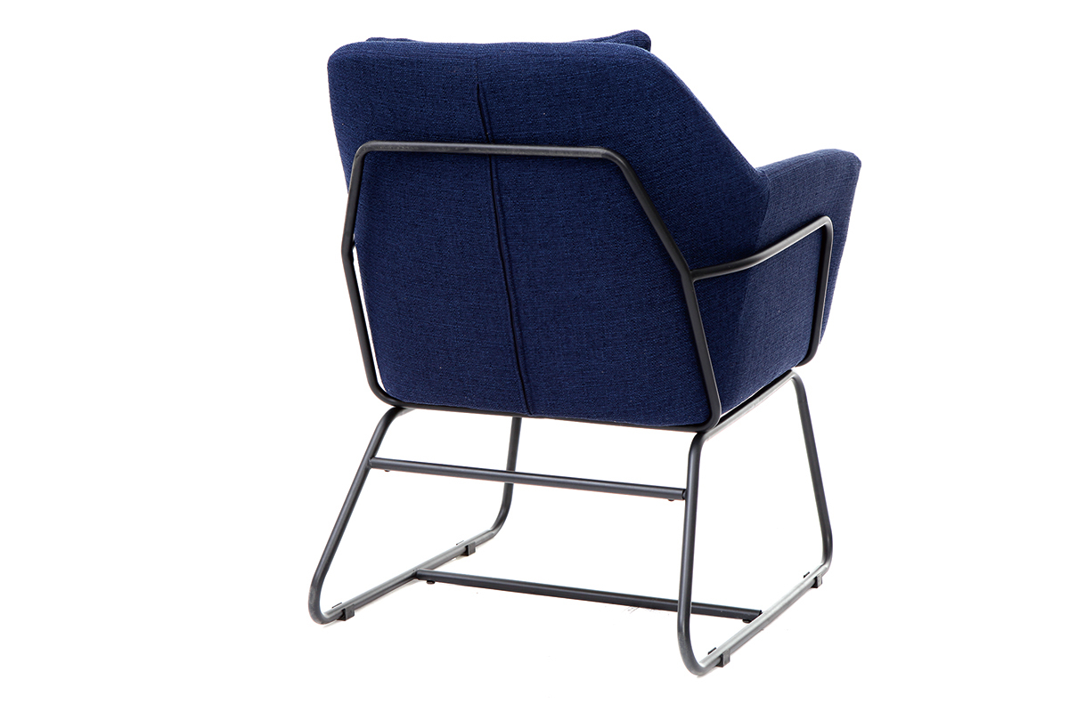 Fauteuil design tissu bleu fonc et structure mtal noir MONROE