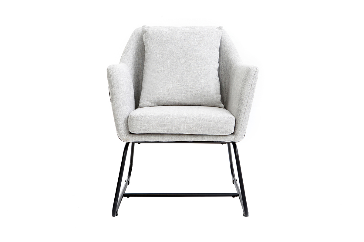 Fauteuil design tissu gris clair et structure mtal noir MONROE