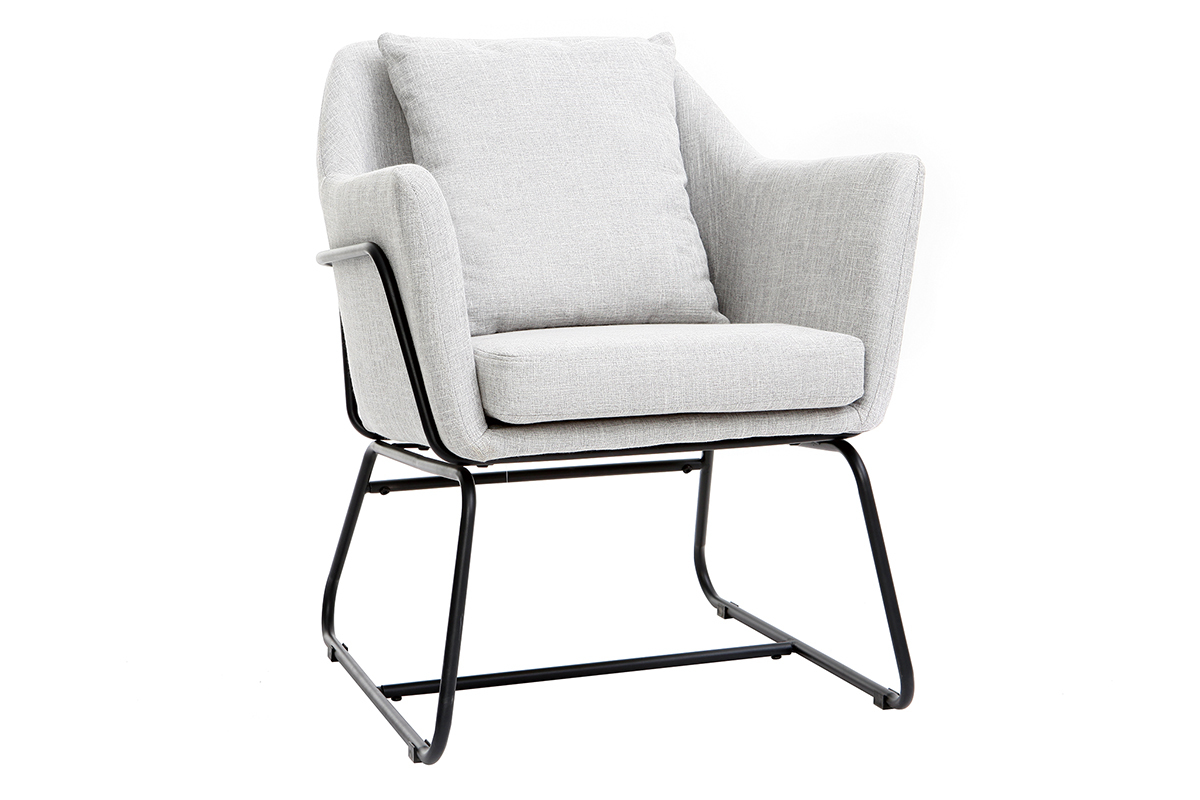 Fauteuil design tissu gris clair et structure mtal noir MONROE