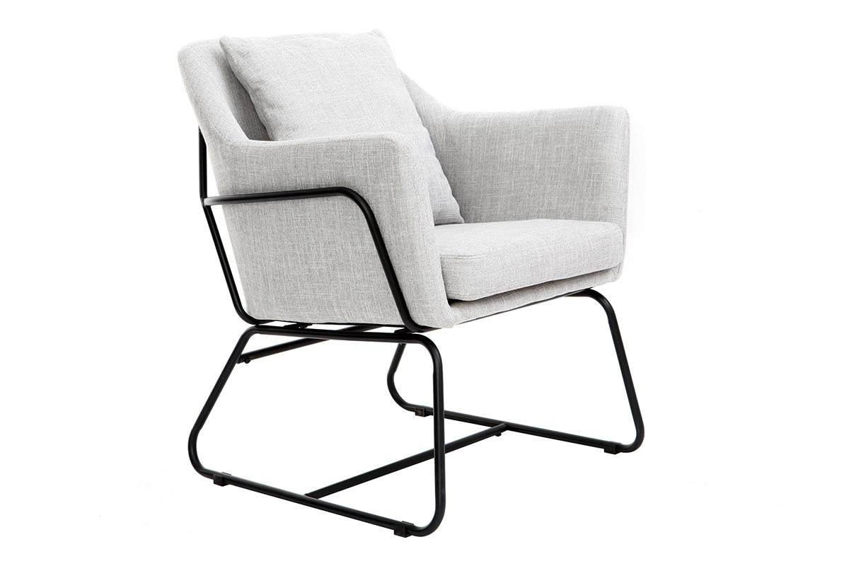 Fauteuil design tissu gris clair et structure mtal noir MONROE