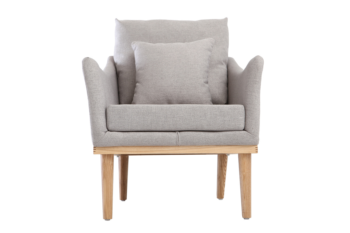 Fauteuil design tissu gris et frne NORI