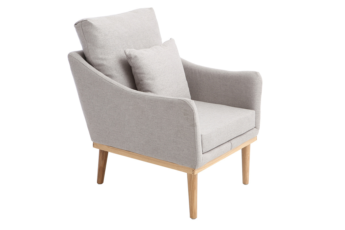 Fauteuil design tissu gris et frne NORI