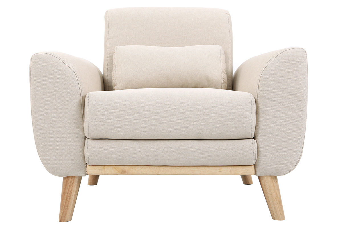 Fauteuil design tissu naturel et pieds chne EKTOR