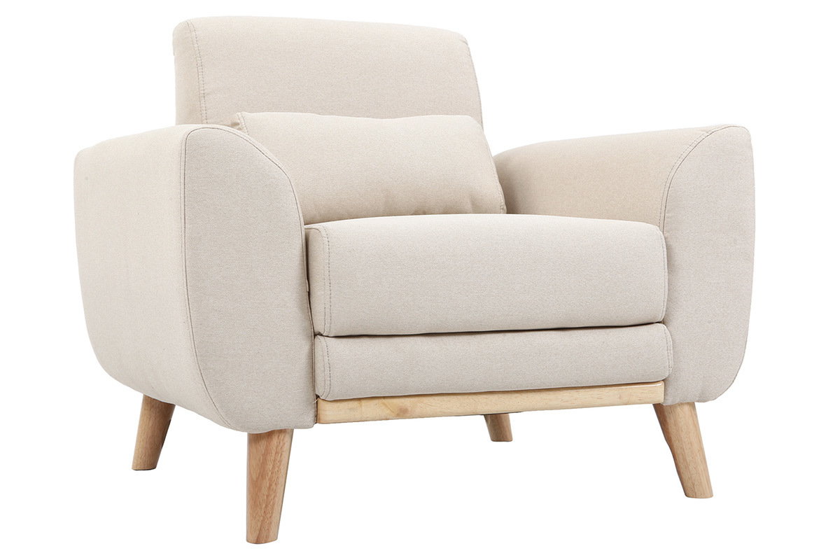 Fauteuil design tissu naturel et pieds chne EKTOR