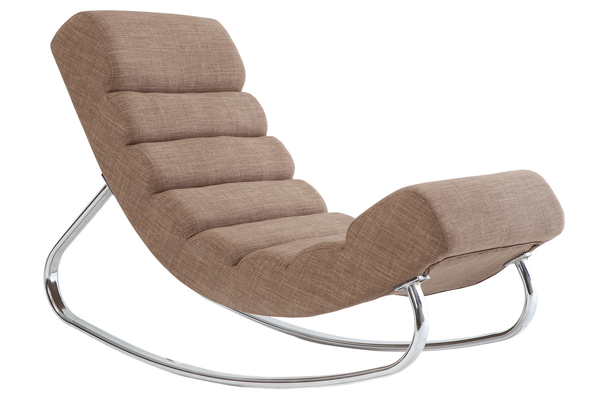 Fauteuil design tissu taupe rocking chair TAYLOR