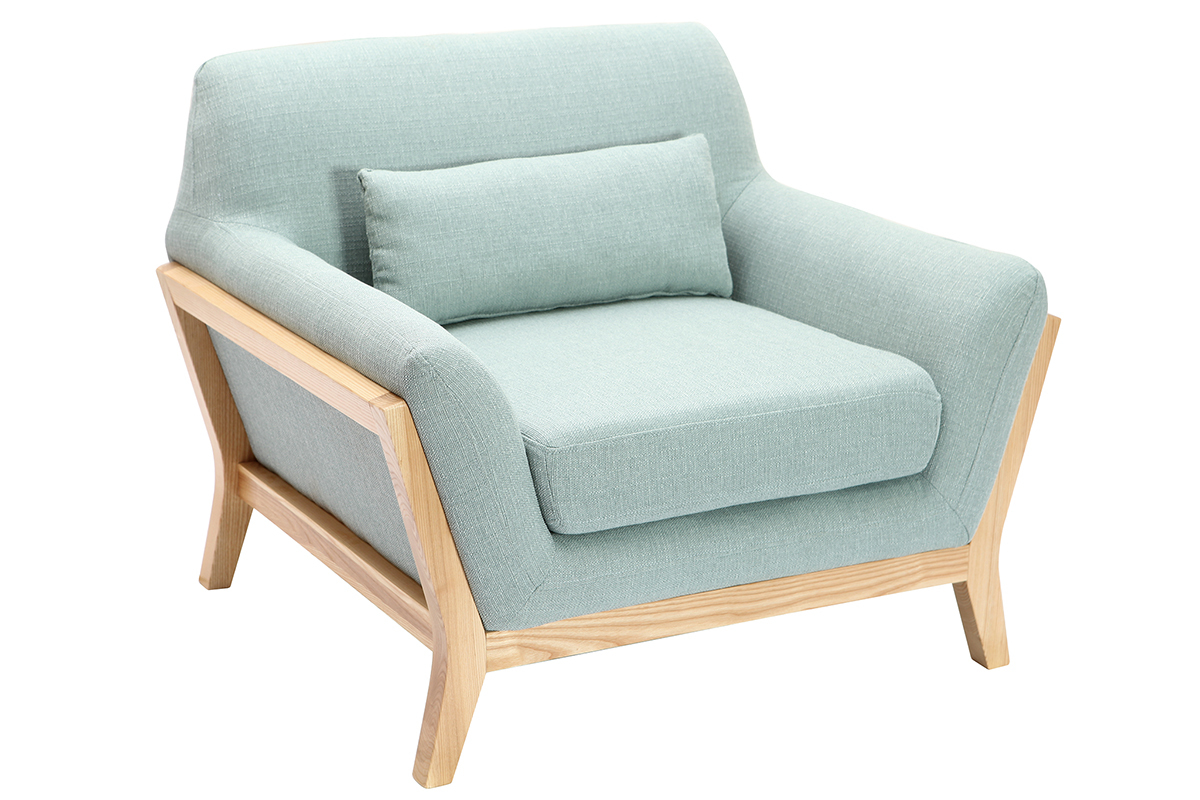 Fauteuil design vert lagon pieds bois YOKO