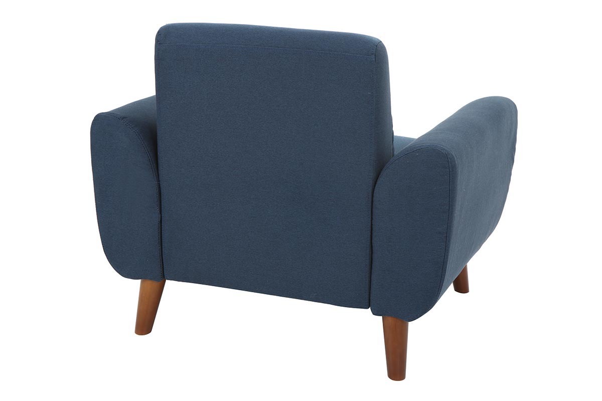 Fauteuil en tissu bleu fonc et bois fonc EKTOR