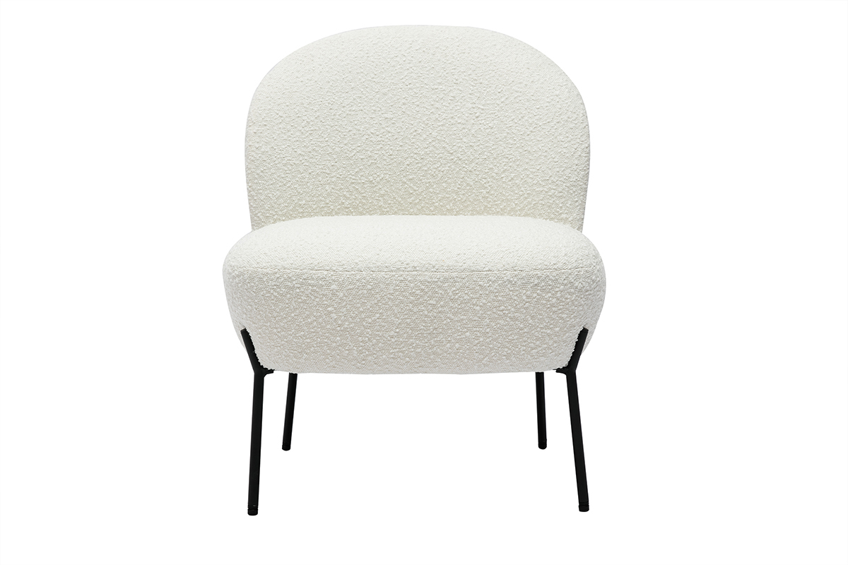 Fauteuil en tissu effet laine boucle blanc et mtal noir BELEY