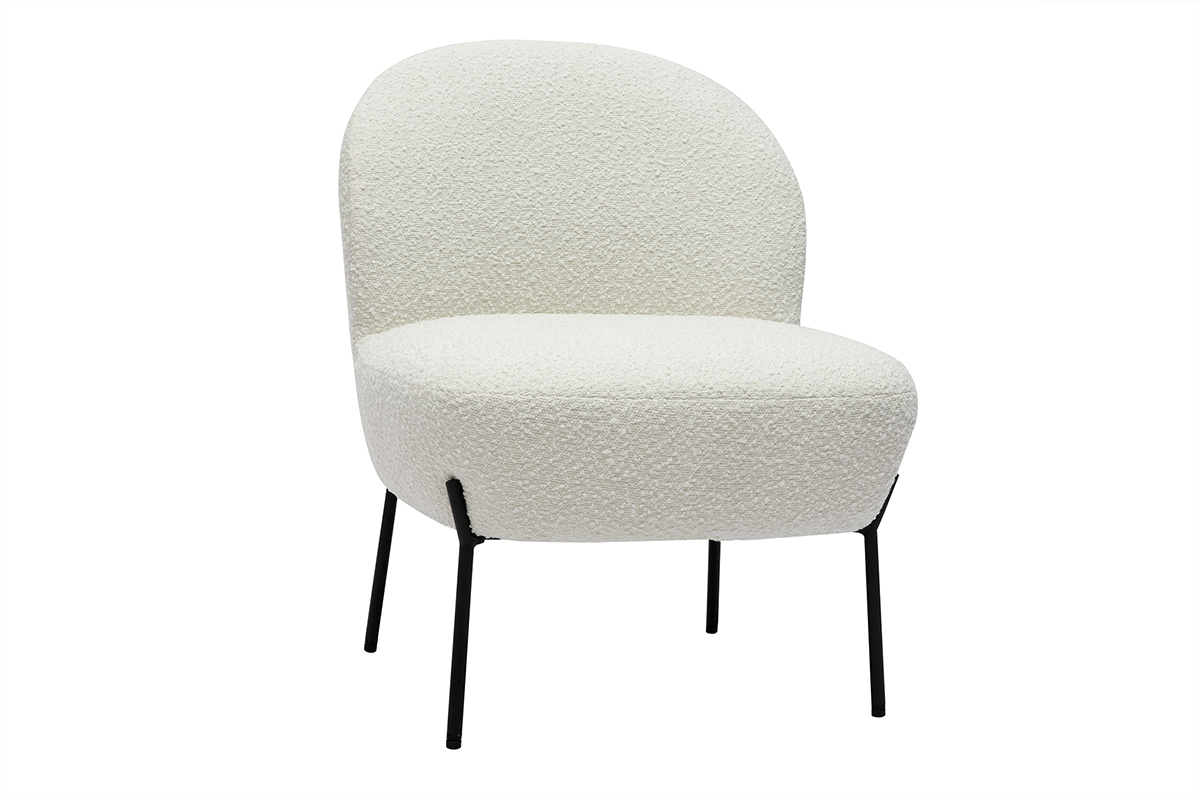 Fauteuil en tissu effet laine boucle blanc et mtal noir BELEY