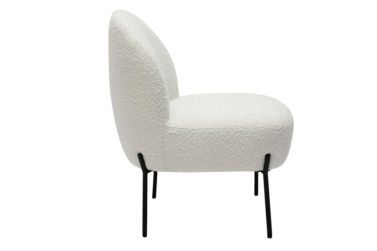 Fauteuil en tissu effet laine boucle blanc et mtal noir BELEY