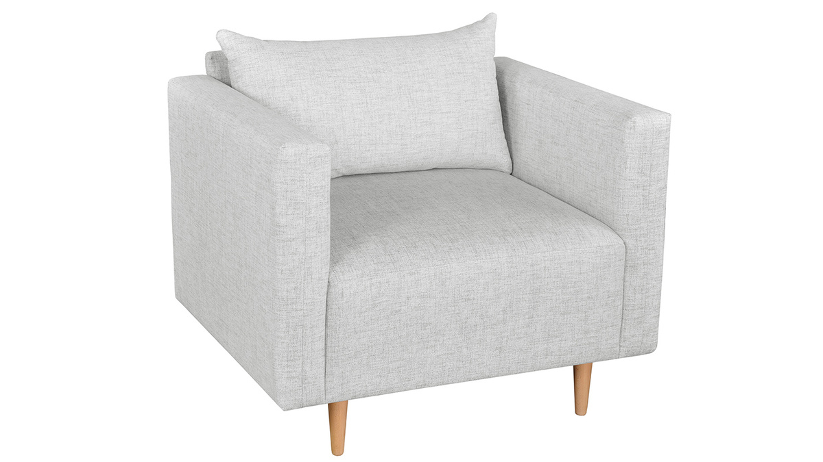 Fauteuil en tissu gris clair et bois clair GIADA