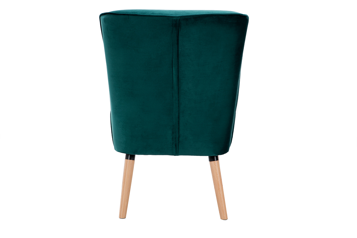 Fauteuil en tissu velours bleu ptrole et bois clair KAHLO