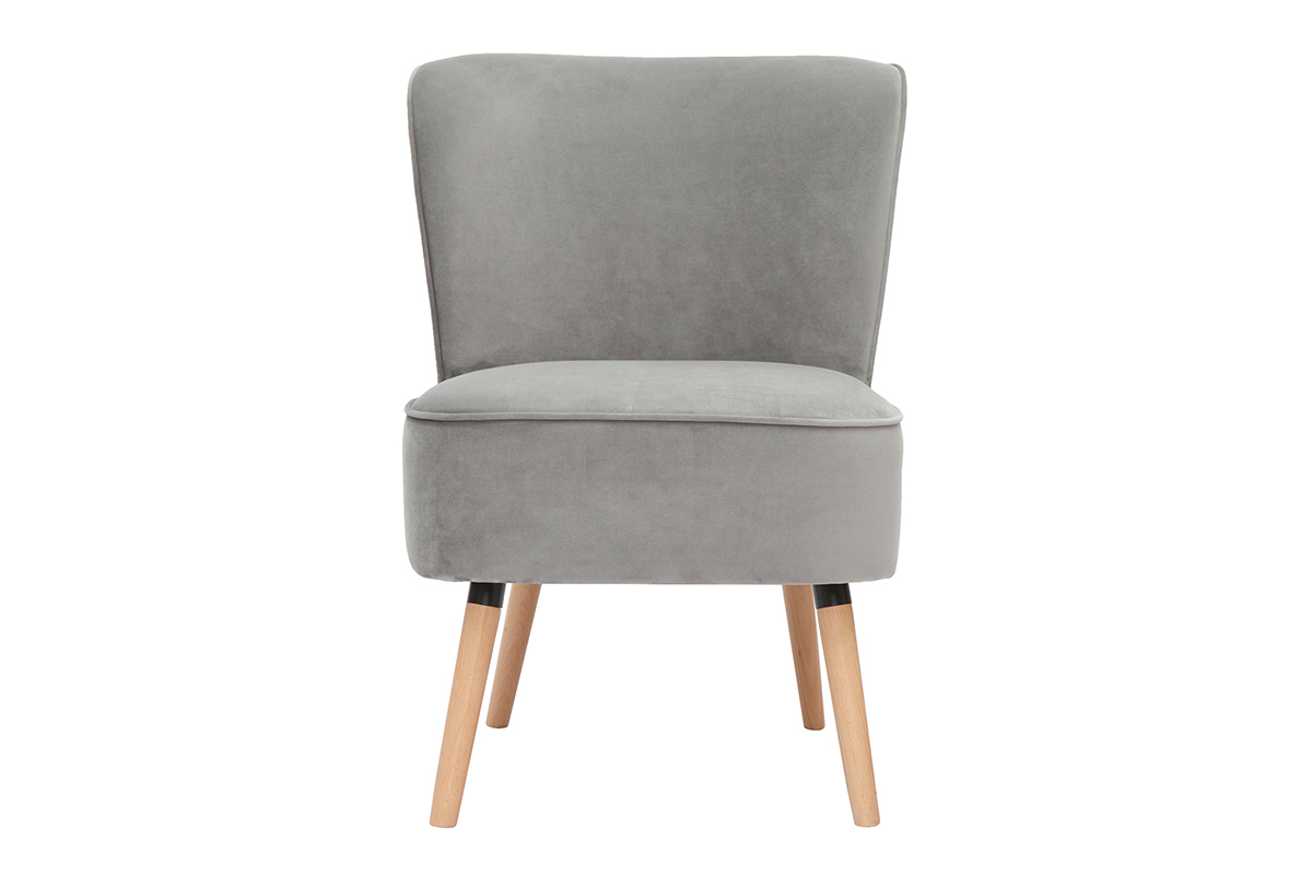 Fauteuil en tissu velours gris clair et bois clair KAHLO