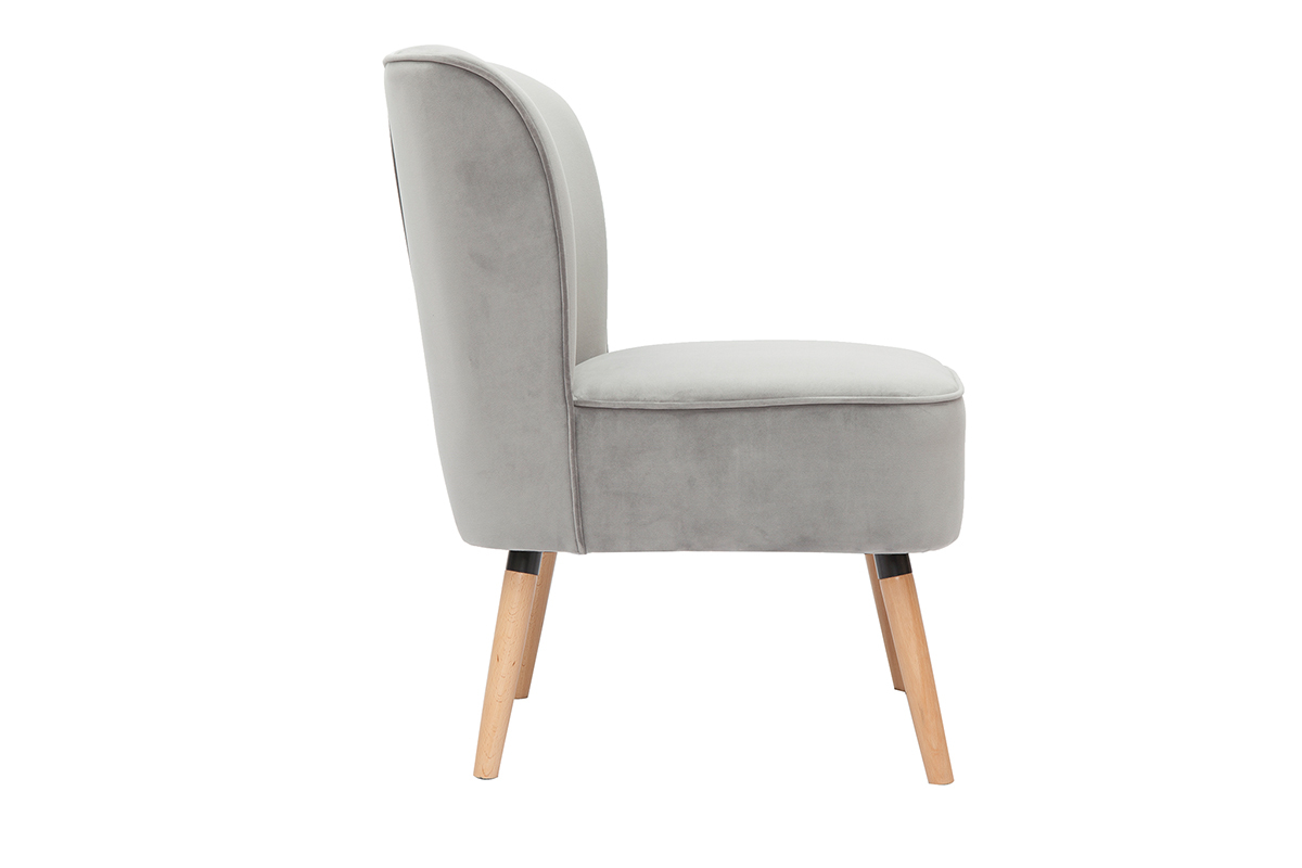 Fauteuil en tissu velours gris clair et bois clair KAHLO