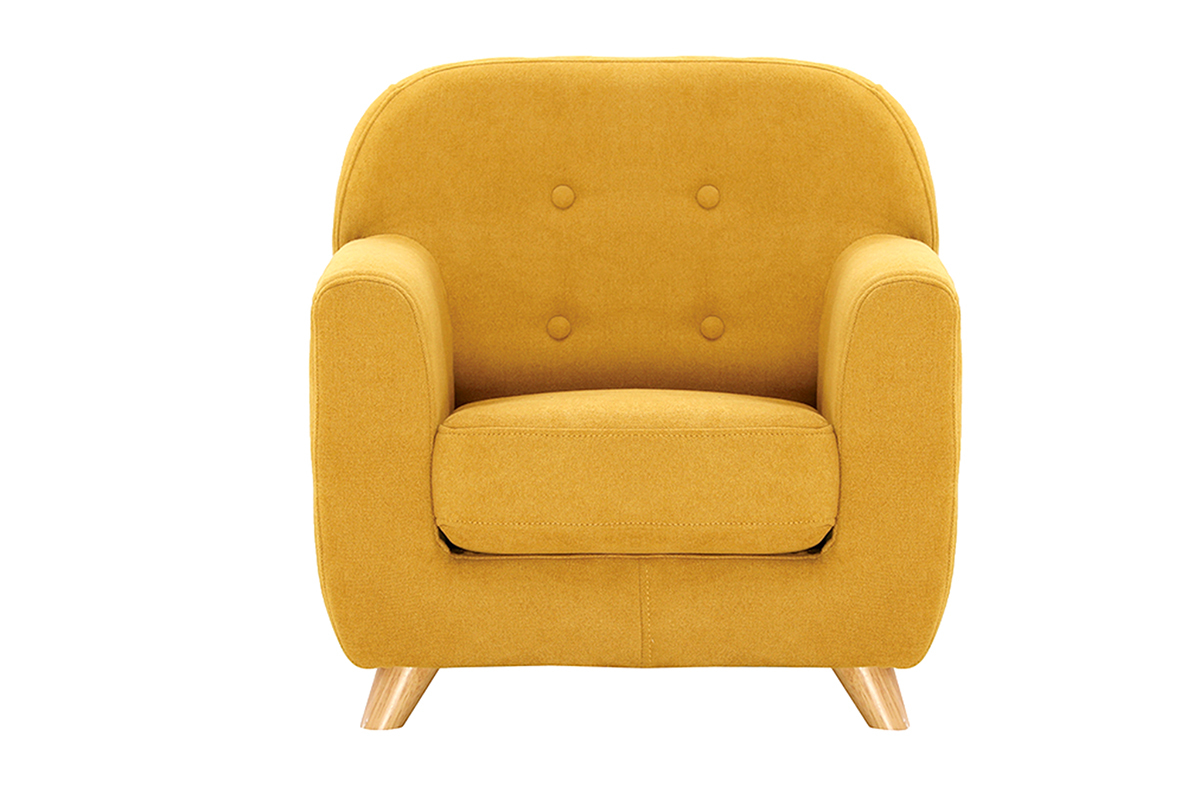 Fauteuil enfant scandinave en tissu effet velours jaune moutarde et bois clair NORKID