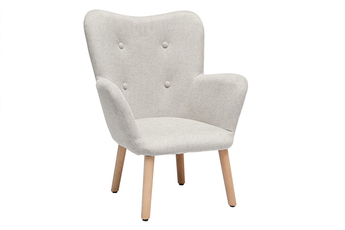 Fauteuil enfant scandinave en tissu effet velours textur beige et bois clair BABY BRISTOL