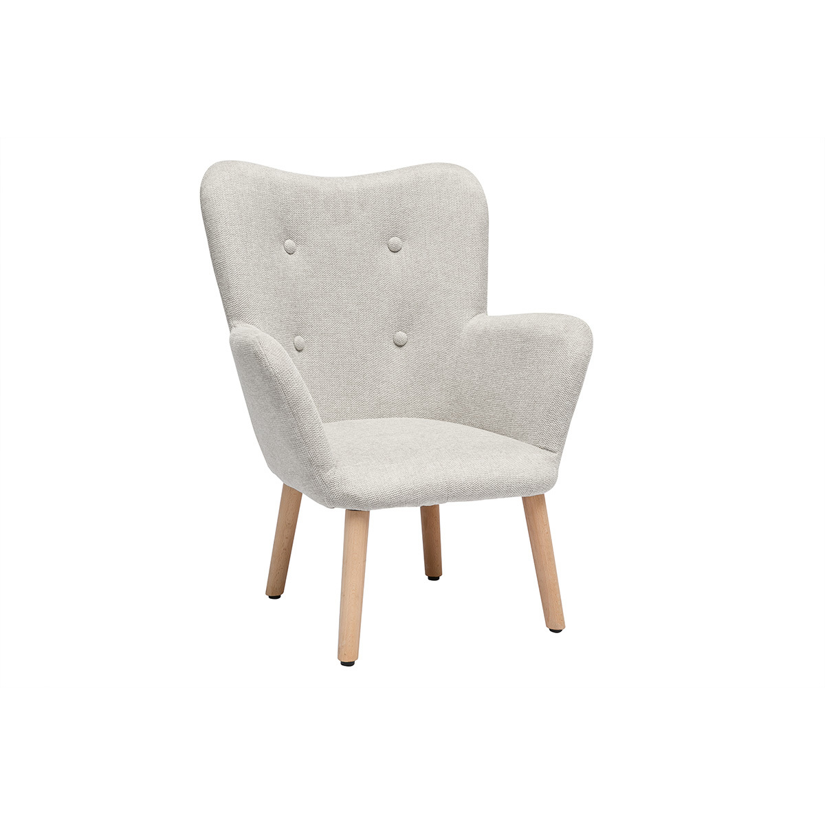 Fauteuil enfant scandinave en tissu effet velours texturé beige et bois clair BABY BRISTOL