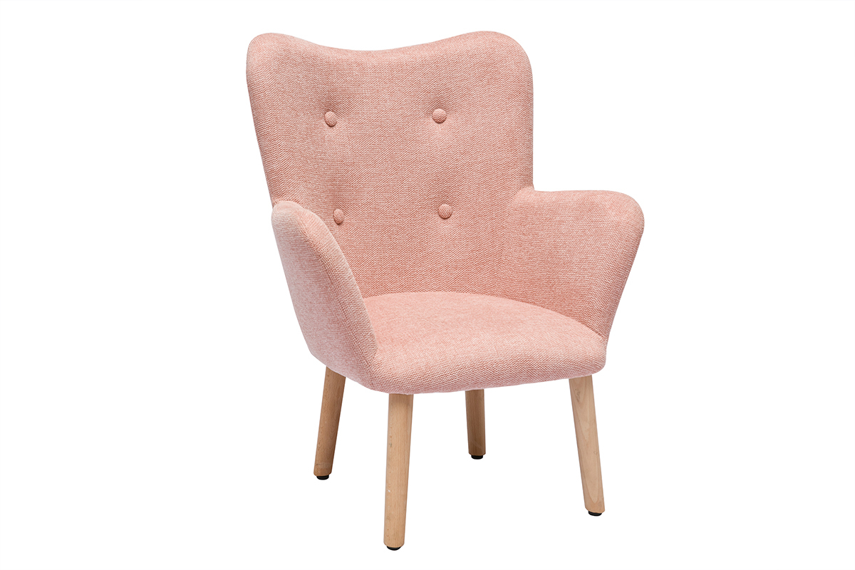 Fauteuil enfant scandinave en tissu effet velours textur rose et bois clair BABY BRISTOL