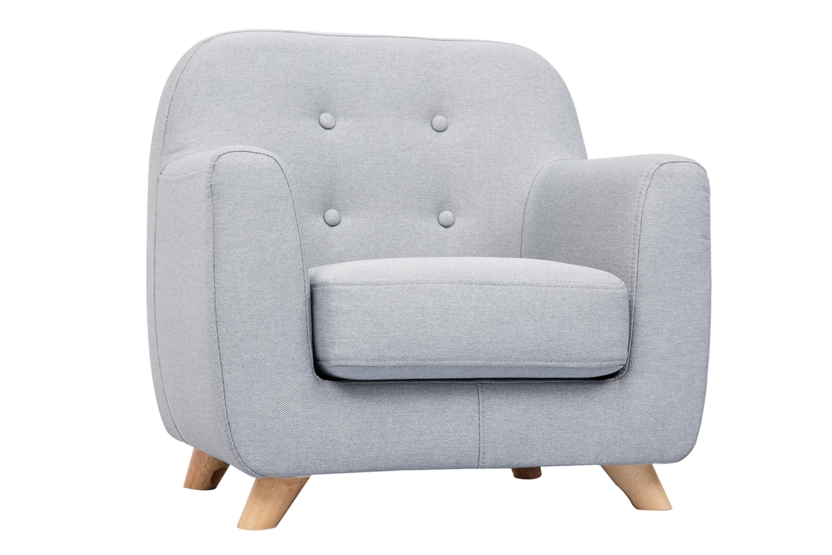 Fauteuil enfant scandinave en tissu gris clair et bois clair NORKID