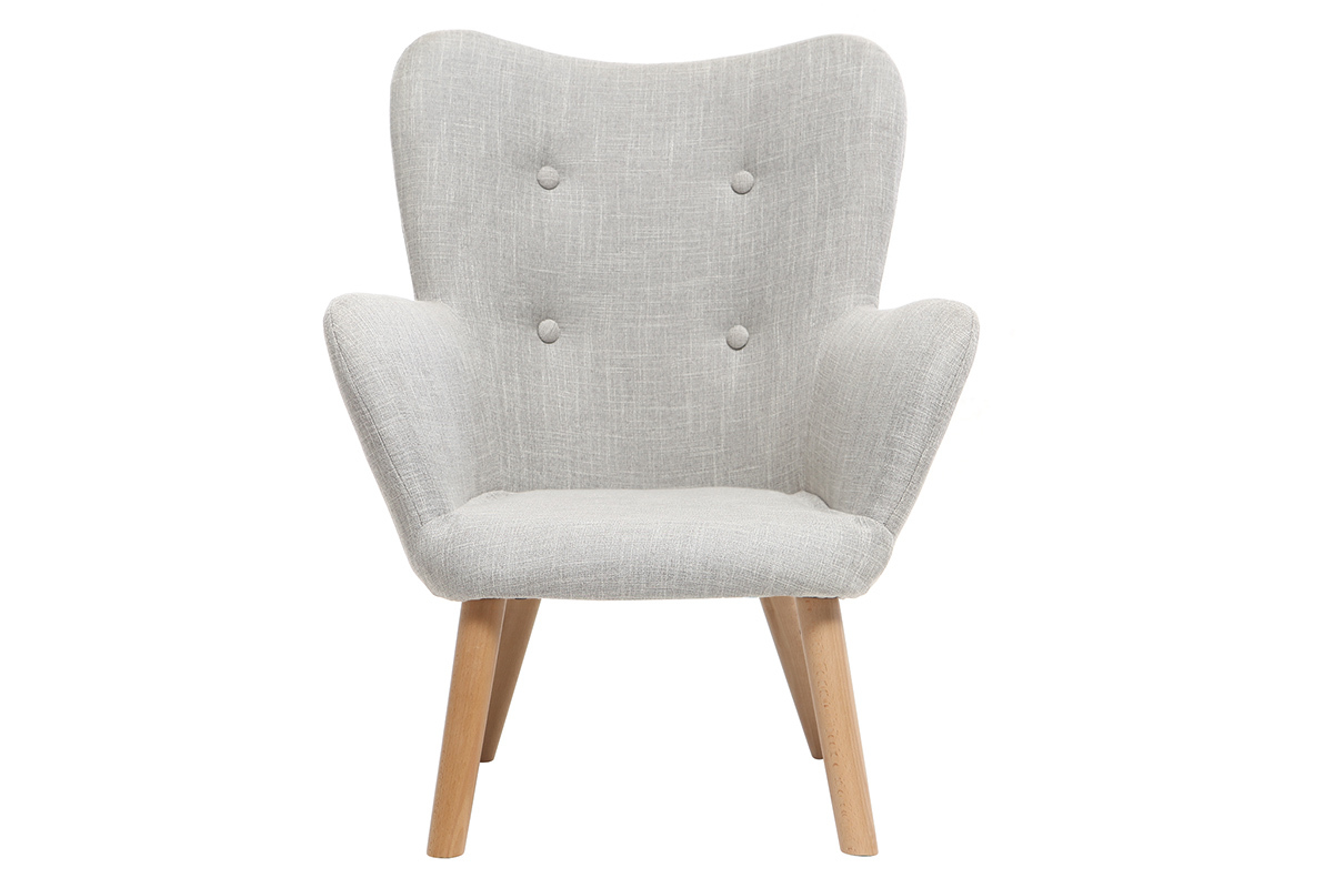 Fauteuil enfant scandinave en tissu gris polaire et bois clair BABY BRISTOL