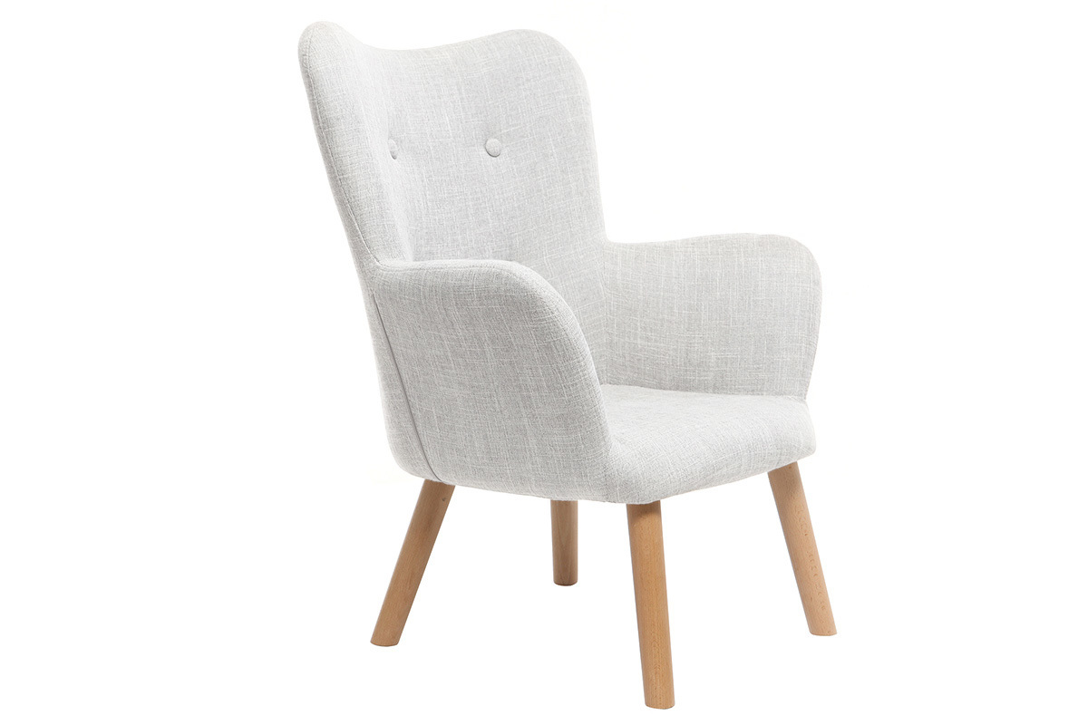 Fauteuil enfant scandinave en tissu gris polaire et bois clair BABY BRISTOL