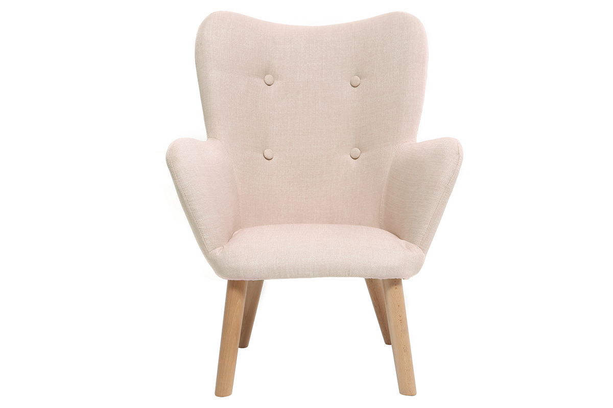 Fauteuil enfant scandinave en tissu rose poudr et bois clair BABY BRISTOL