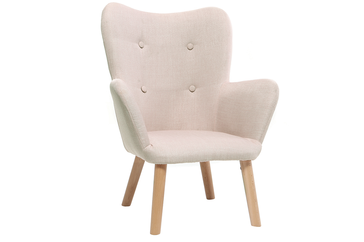 Fauteuil enfant scandinave en tissu rose poudr et bois clair BABY BRISTOL