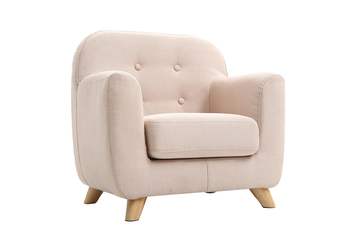 Fauteuil enfant scandinave en tissu rose poudr et bois clair NORKID