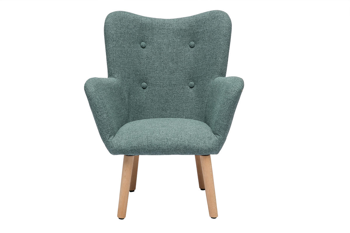 Fauteuil enfant scandinave en tissu vert de gris et bois clair BABY BRISTOL