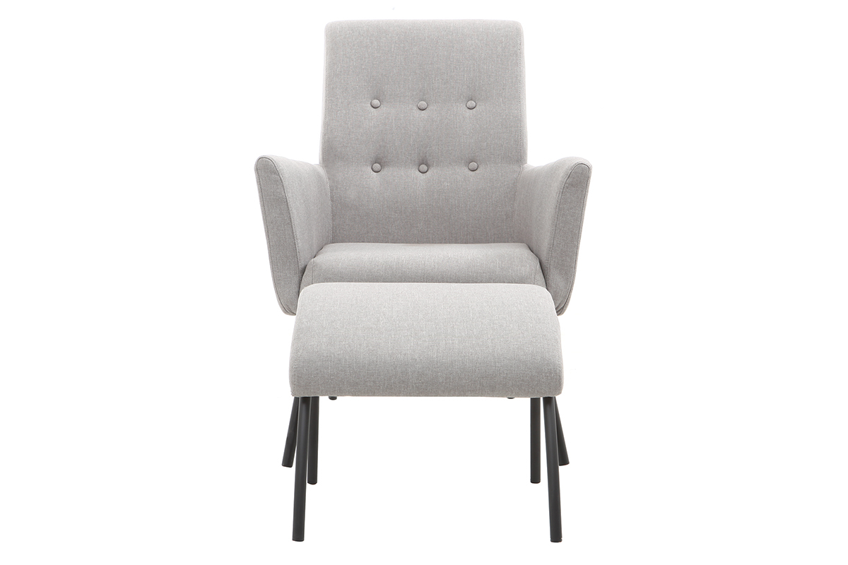 Fauteuil et repose-pieds contemporain tissu gris ULYSSE