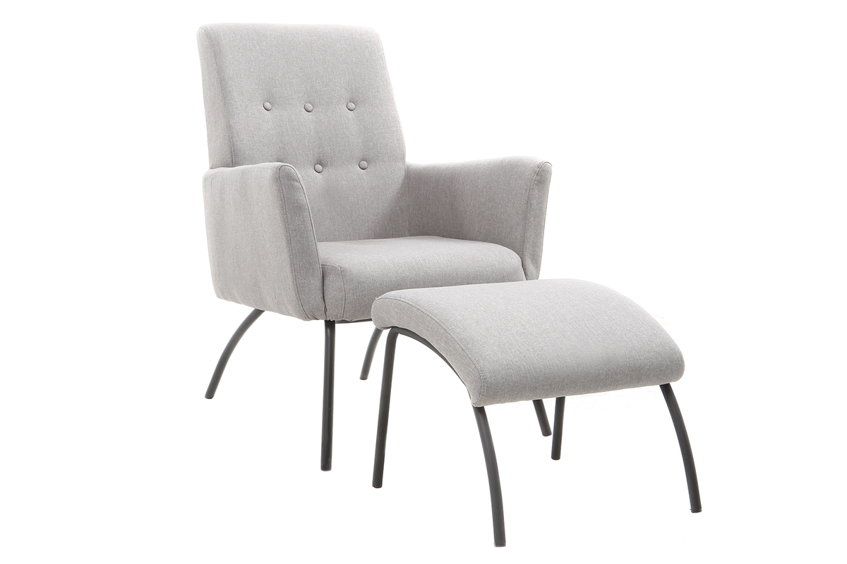 Fauteuil et repose-pieds contemporain tissu gris ULYSSE