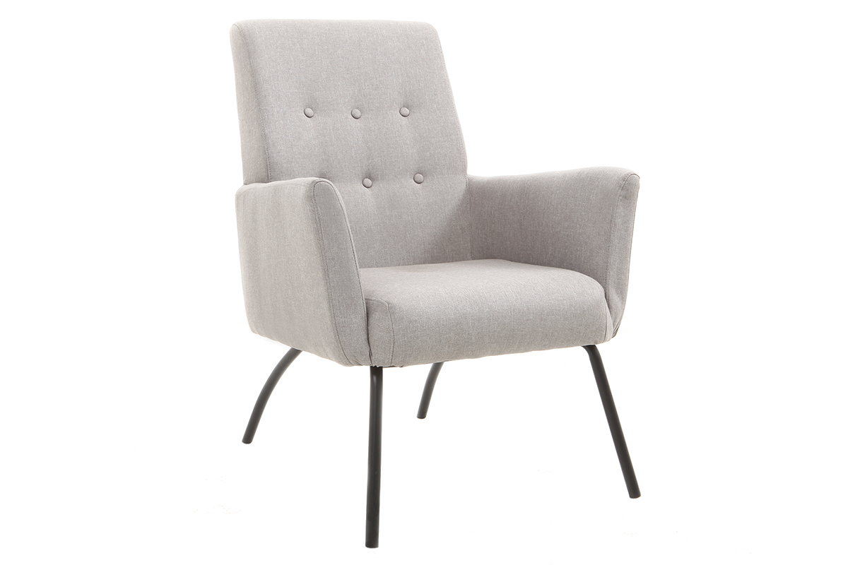 Fauteuil et repose-pieds contemporain tissu gris ULYSSE