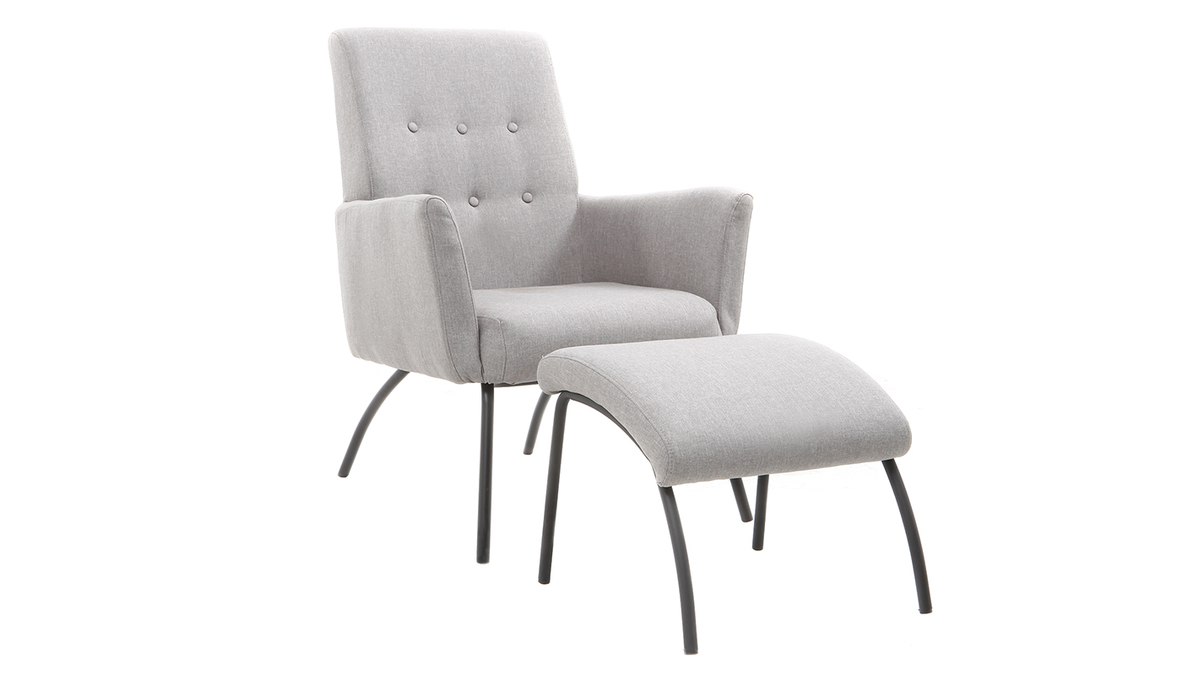 Fauteuil et repose-pieds contemporain tissu gris ULYSSE