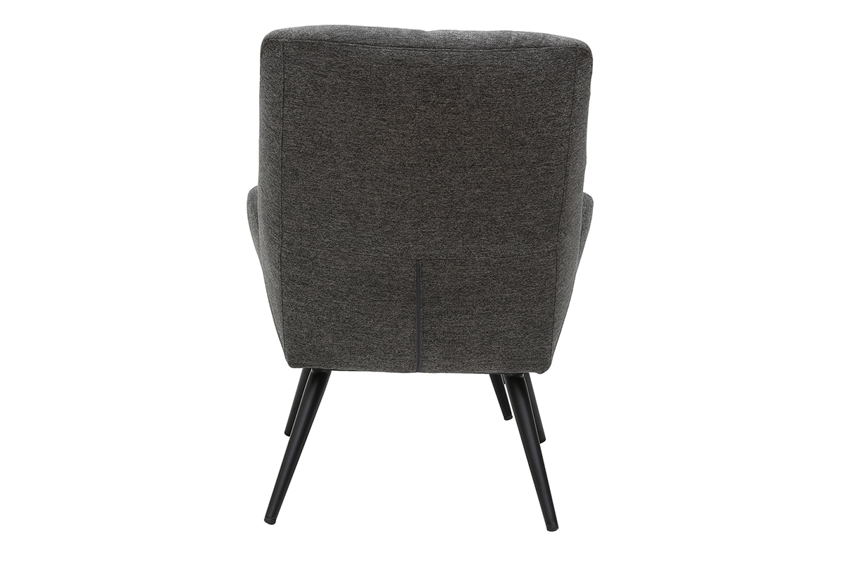 Fauteuil et repose-pieds design en tissu gris fonc et mtal noir ZOE