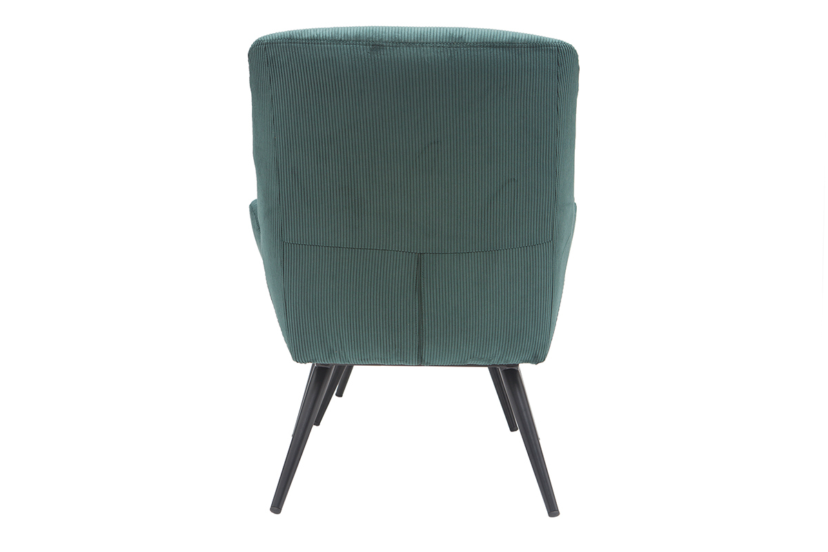 Fauteuil et repose-pieds design en tissu velours ctel vert et mtal noir ZOE